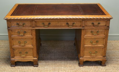 fig 1. Stunning Golden Oak Edwardian Antique Pedestal Desk