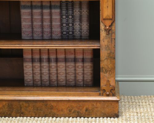 fig 1. Spectacular Large Golden Burr Walnut Victorian Antique Open Bookcase