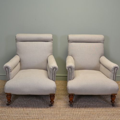 Superb Quality Pair of Victorian Upholstered Walnut Armchairs