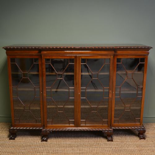 Spectacular Victorian Walnut Break Fronted Antique Bookcase