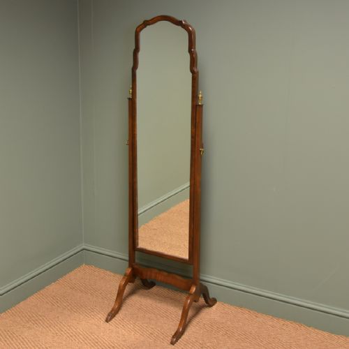 Fine Quality Edwardian Antique Walnut Cheval Mirror