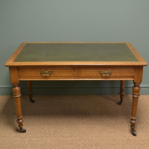Superb Quality Victorian Golden Oak Antique Writing Table / Desk