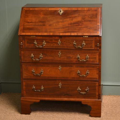 Striking Small Antique Mahogany Georgian Bureau / Writing Desk