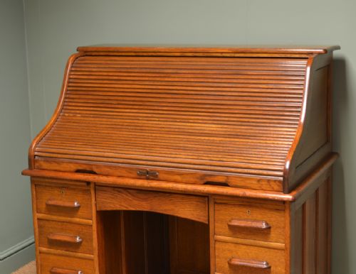 fig 1. Large Edwardian Oak Antique Roll Top Desk