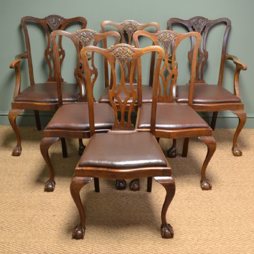 Set of Six Edwardian Walnut Antique Dining Chairs
