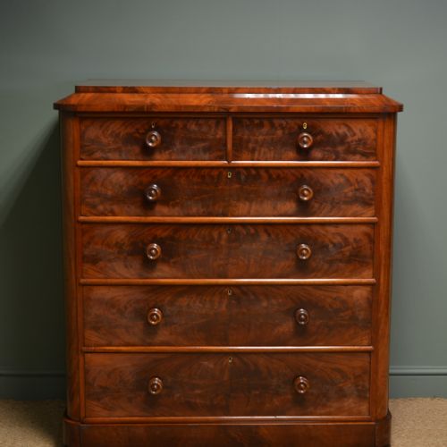 Spectacular Figured Mahogany Tall Antique Victorian Chest of Drawers