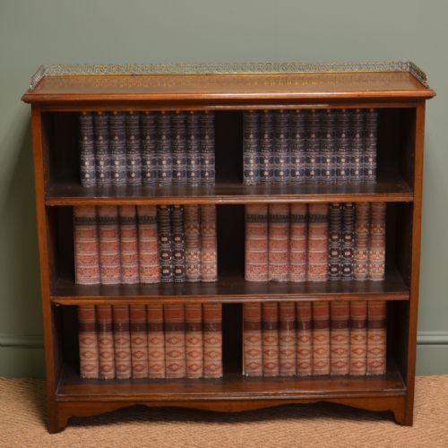 
Quality Victorian Walnut Antique Open Bookcase with Brass Gallery
