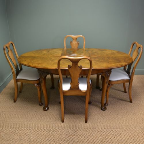 Quality Art Deco Golden Walnut Table with Matching Four Chairs