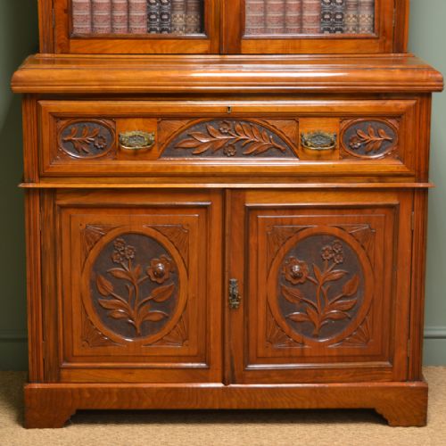 fig 1. High Quality Victorian Walnut Antique Secretaire Bookcase