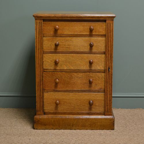 fig 1. Unusual Superb Quality Victorian Golden Oak Antique Wellington Chest