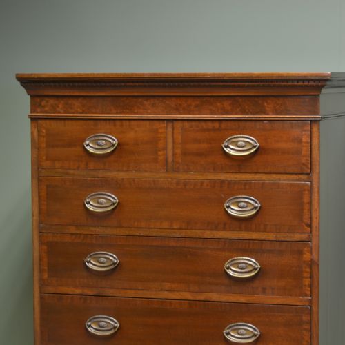 fig 1. Tall Victorian Crossbanded Antique Mahogany Chest Of Drawers