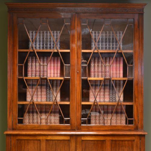 fig 1. Spectacular Large Edwardian Walnut Antique Glazed Bookcase on Cupboard
