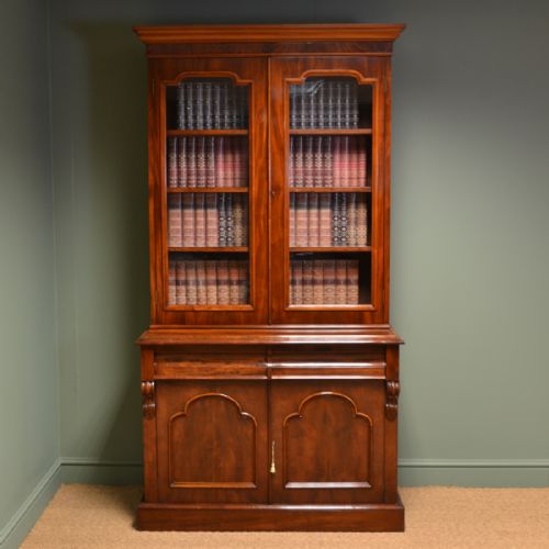 fig 1. Striking Victorian Mahogany Antique Glazed Bookcase on Cupboard