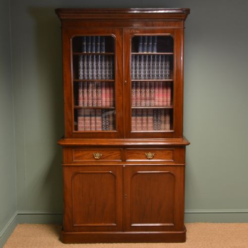 Quality Victorian Mahogany Antique Bookcase on Cupboard