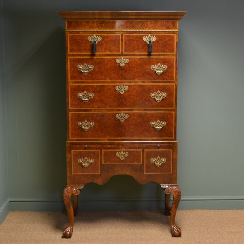 Spectacular Burr Walnut Antique Chest on Stand