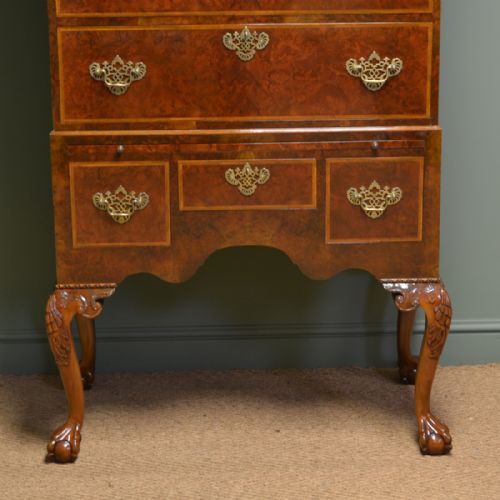 fig 1. Spectacular Burr Walnut Antique Chest on Stand