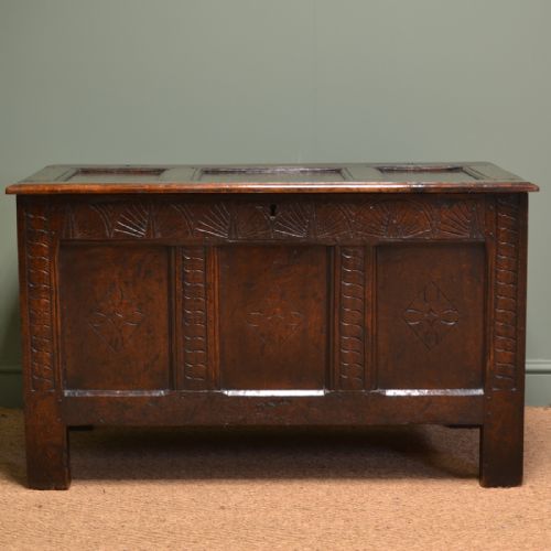 Charming Seventeenth Century Period Oak Antique Coffer