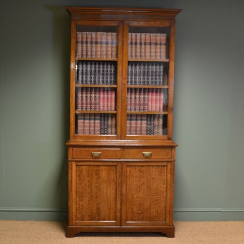 Stunning Maple & Co Edwardian Oak Antique Glazed Bookcase on Cupboard