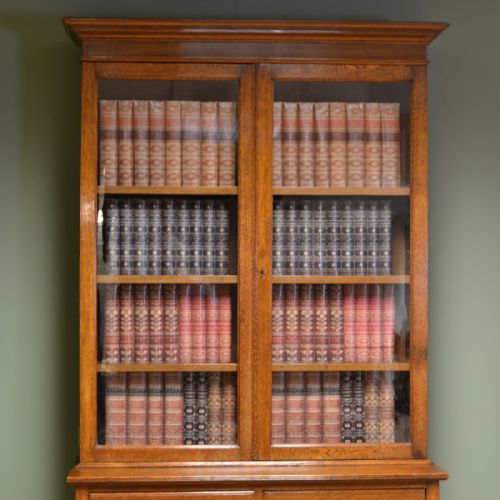fig 1. Stunning Maple & Co Edwardian Oak Antique Glazed Bookcase on Cupboard