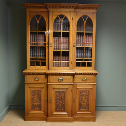 
Large Victorian Mellow Mahogany Break Front Antique Library Bookcase
