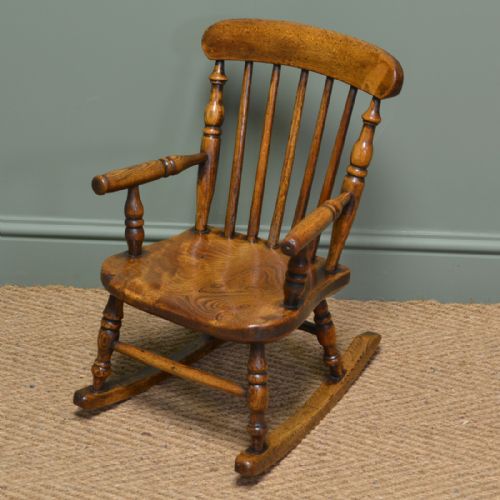 Georgian Oak and Elm Baby Windsor Rocking Chair