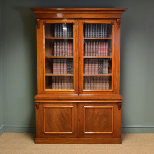 Stunning Figured Mahogany Victorian Antique Glazed Bookcase on Cupboard