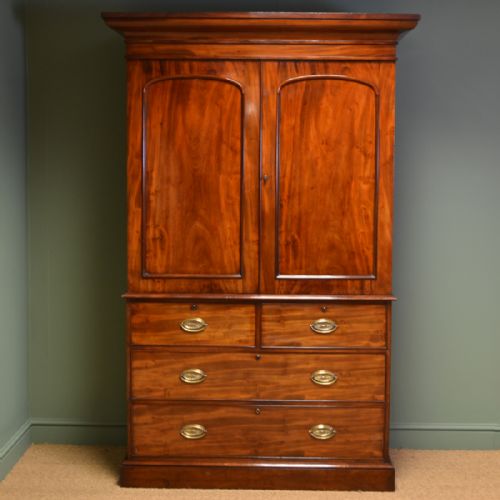 Stunning Victorian Antique Mahogany Hanging Linen Press