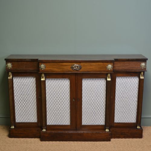Striking Break Fronted Regency Mahogany Neoclassical Antique Sideboard / Cupboard