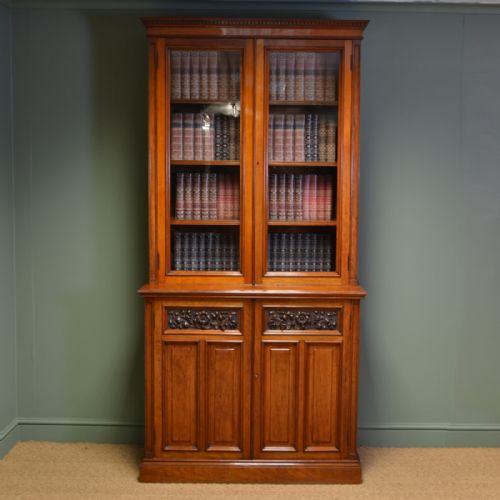 
High Quality Victorian Warm Walnut Antique Bookcase on Cupboard by Edwards & Sons

