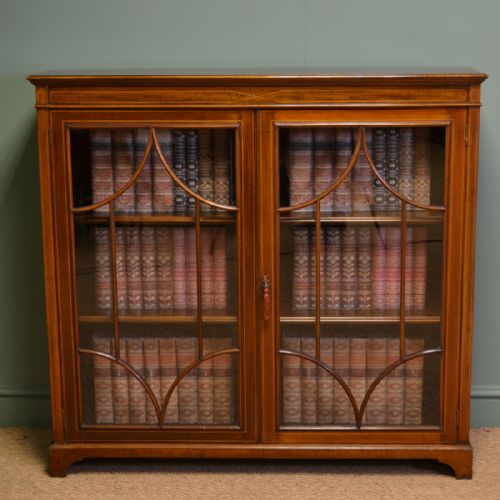 Impressive Victorian Glazed Mahogany Inlaid Antique Bookcase