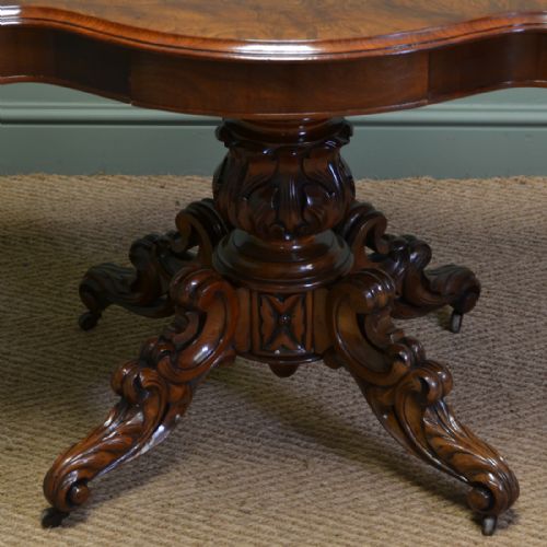 fig 1. Exceptional Victorian Serpentine Shaped Figured Mahogany Antique Centre Table
