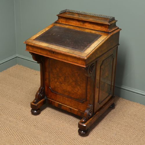 Striking Figured Walnut Antique Victorian Davenport Writing Desk