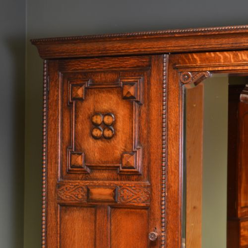 fig 1. Spectacular Waring and Gillows Edwardian Oak Antique Triple Wardrobe