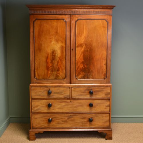 Spectacular Golden Mahogany Georgian Antique Linen Press