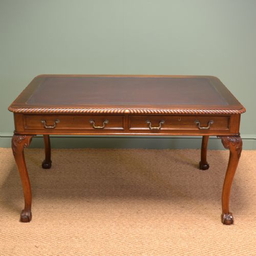 Large Quality Edwardian Walnut Antique Writing Table / Desk