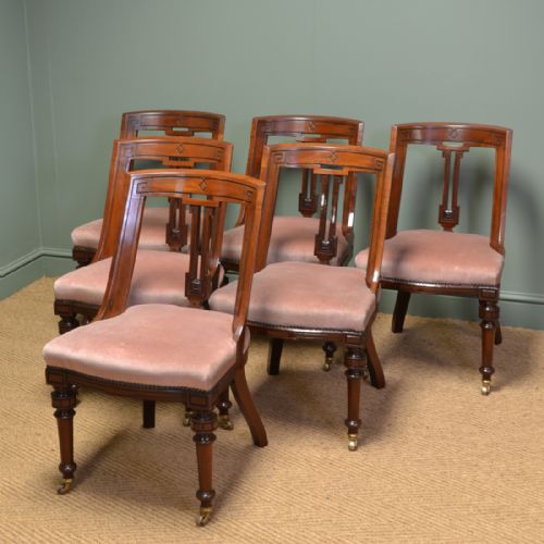 Set of  Six Victorian Mahogany Spoon Back Antique Dining Chairs