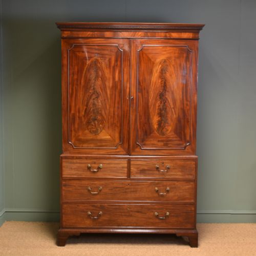 
George III Figured Mahogany Antique Linen Press
