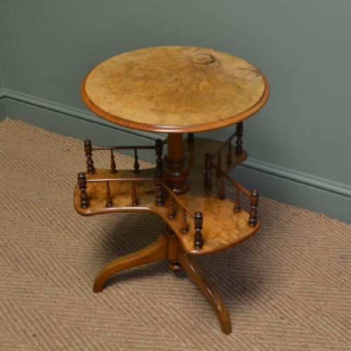 Rare Spectacular Figured Walnut Antique Victorian Bookstand / Occasional Table