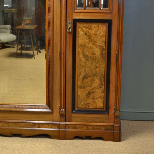 fig 1. Magnificent Huge Victorian Golden Walnut Antique Triple Wardrobe