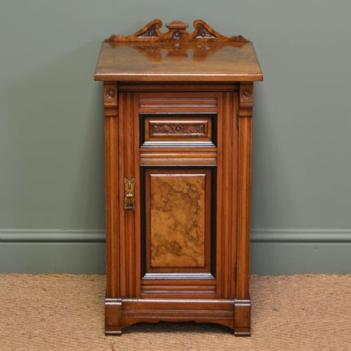 Superb Quality Victorian Figured Walnut Antique Bedside Cabinet