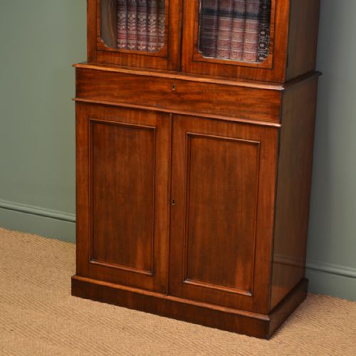 fig 1. Tall Slim Victorian Mahogany Antique Bookcase On Cupboard