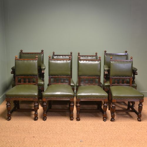 Quality Set of Eight Antique Edwardian Oak Dining Chairs