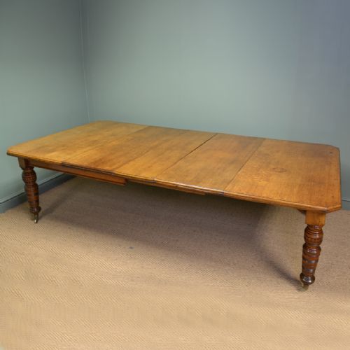 Large Golden Oak Victorian Antique Wind Out Extending Dining Table
