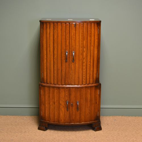 
Unusual Antique Art Deco Oak Drinks Cabinet with Fitted Interior
