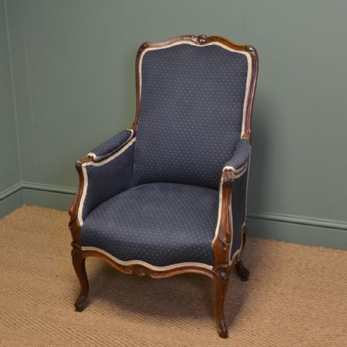 
Stunning Antique French Upholstered Walnut Armchair 
