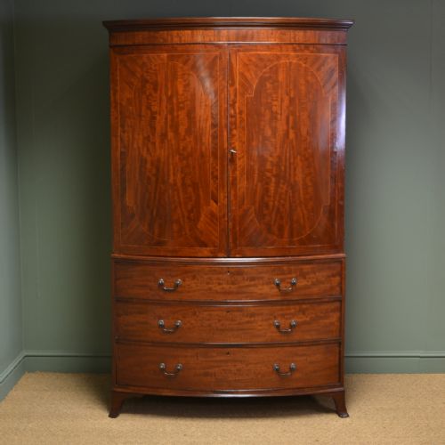 Stunning Antique Georgian Mahogany Bow Front Linen Press