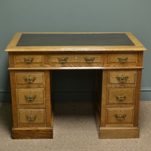 Spectacular Golden Oak Victorian Antique Pedestal Desk