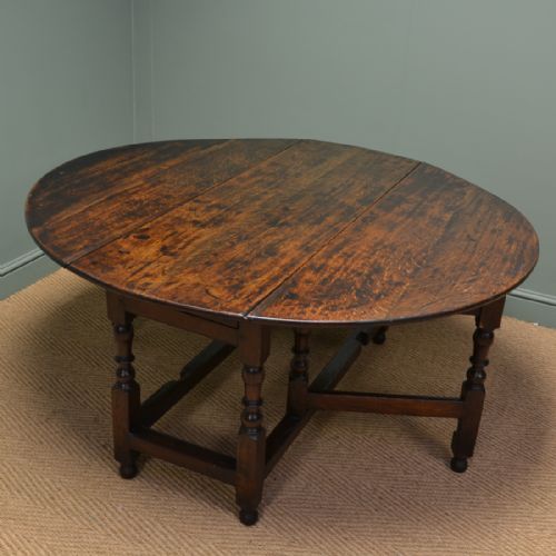 Large Early Eighteenth Century Drop Leaf   Gate Leg Oak Dining Table