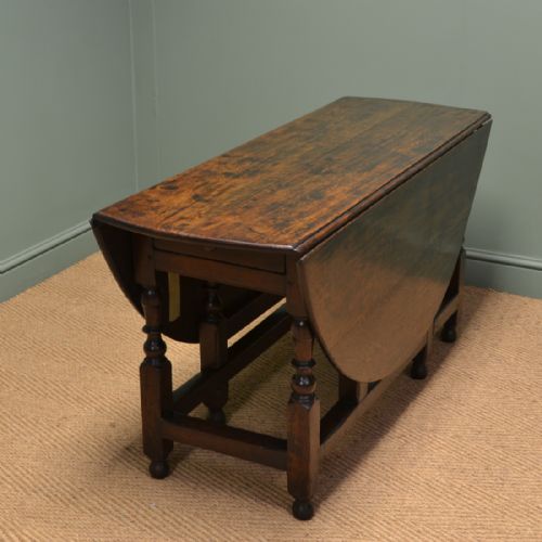 fig 1. Large Early Eighteenth Century Drop Leaf Gate Leg Oak Dining Table