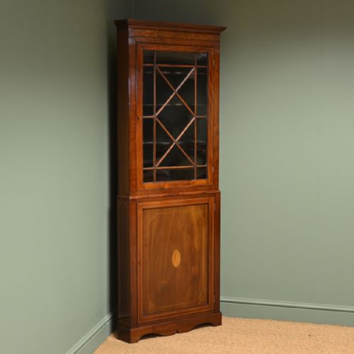 Spectacular Inlaid Mahogany Floor Standing Edwardian Antique Glazed Corner Cupboard